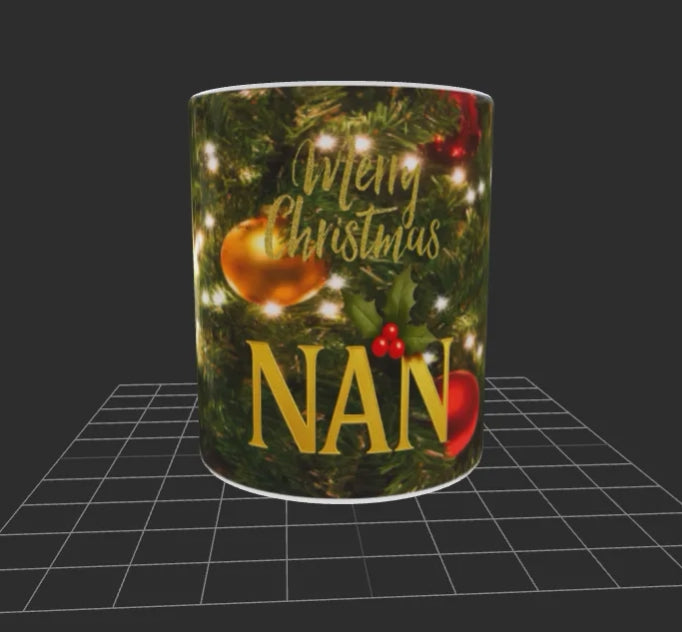 🎄 Celebrate the holidays with our elegant Christmas mugs featuring gold lettering over a cozy close-up Christmas tree background 🎄