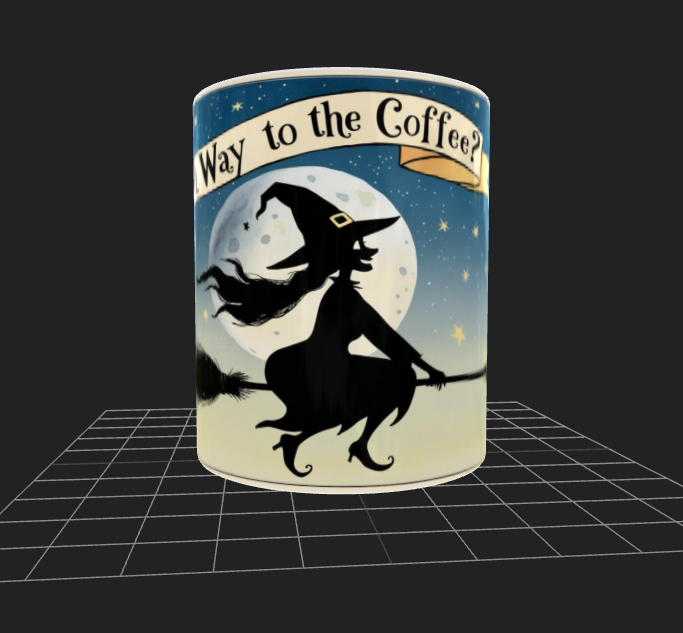 Witch Way to the Coffee 11oz Mug - Funny Witch Cat Moon Stars