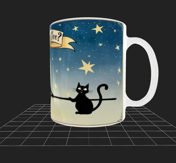 Witch Way to the Coffee 11oz Mug - Funny Witch Cat Moon Stars
