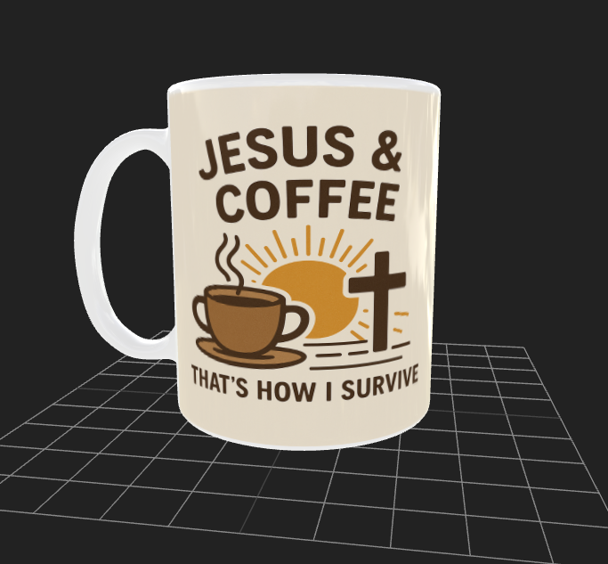 ☕ JESUS & COFFEE Mug – 11oz Ceramic – Christian Faith Quote – That’s How I Survive ☀️✝️